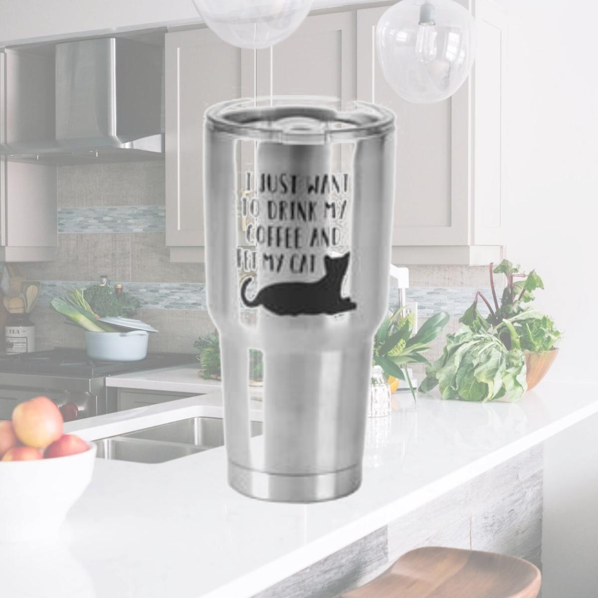 Picture of Dicksons SSTUM-20 30 oz Stainless Steel Cold or Hot Cup Tumbler - Drink Coffee Pet Cat