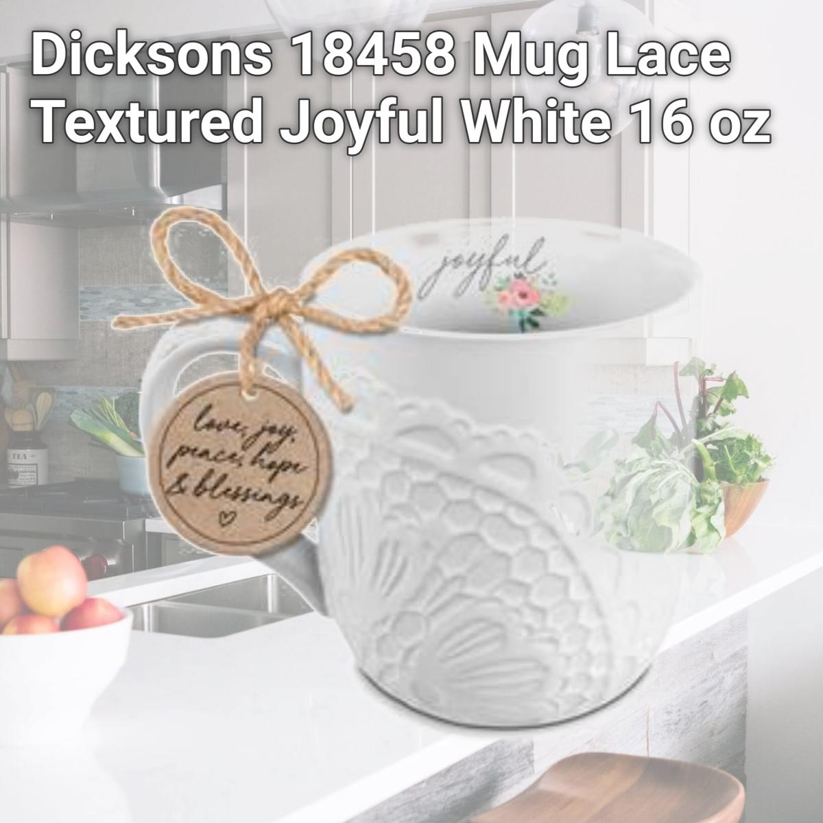 Picture of Dicksons 18458 Mug Lace Textured Joyful White 16 oz