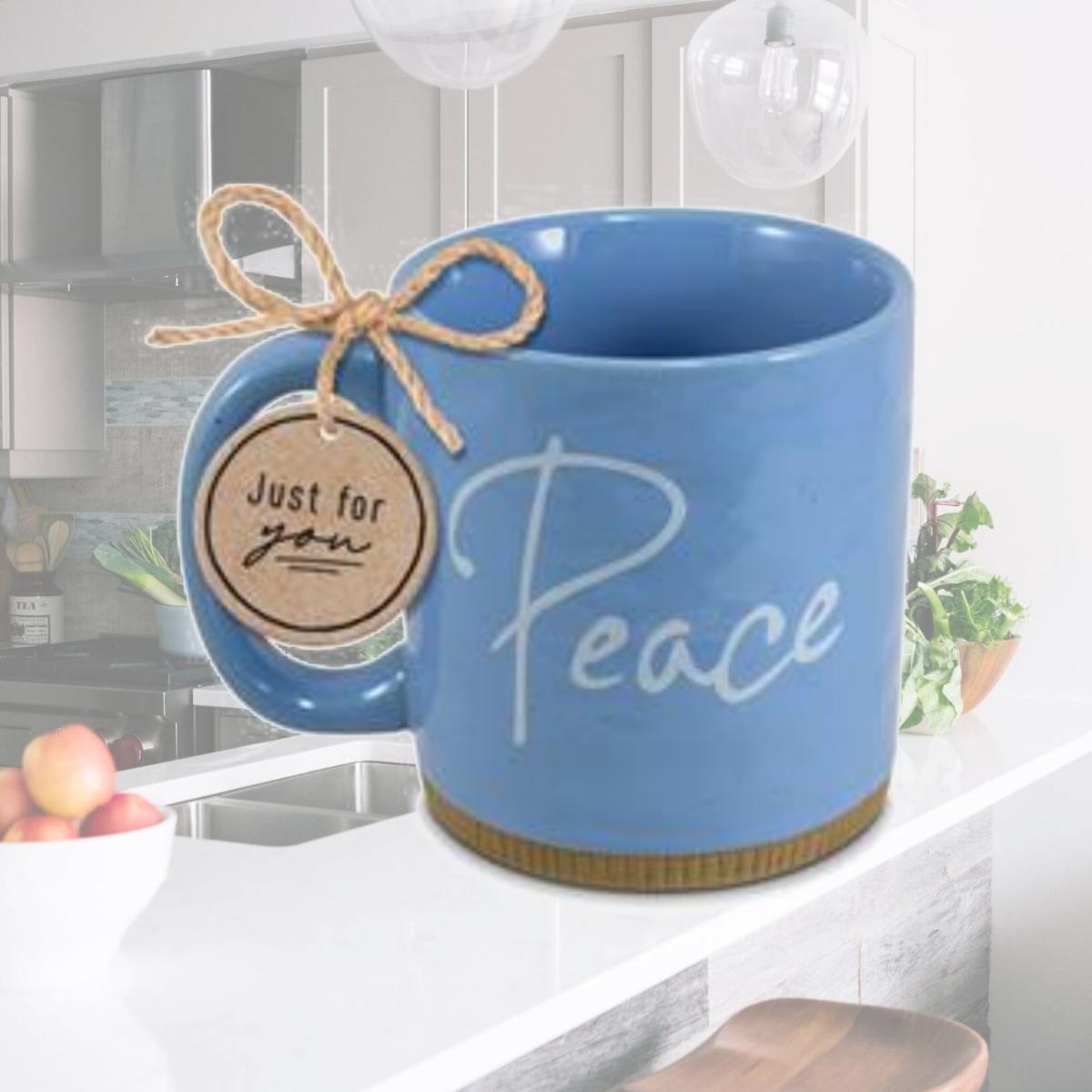 Picture of Dicksons 18374 Mug Powerful Words Peace Lt Blue 16 oz