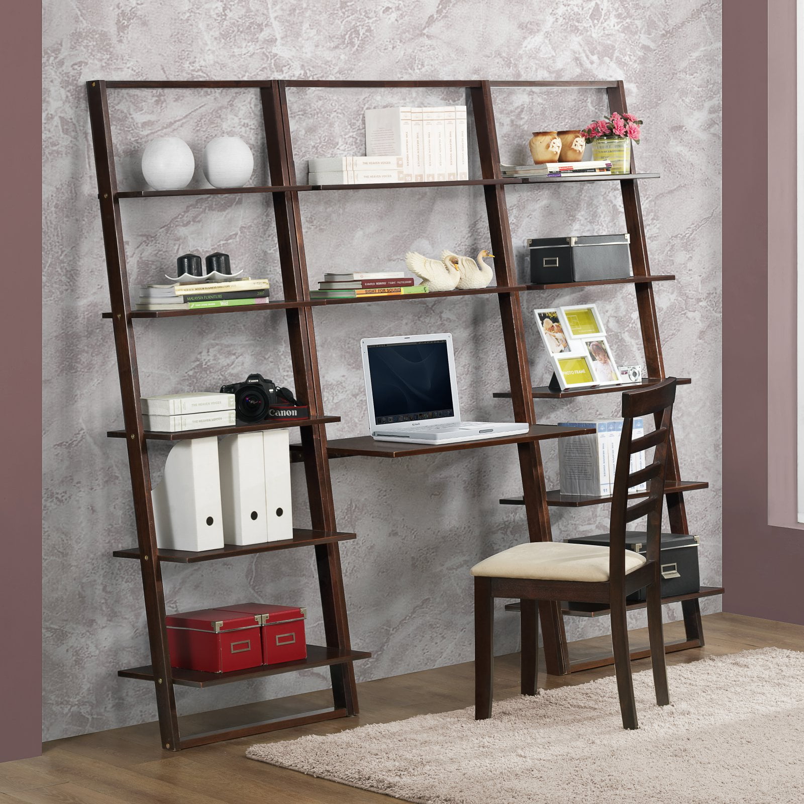 89805 Arlington Desk With Two Wall Bookcases, Dark Cappuccino