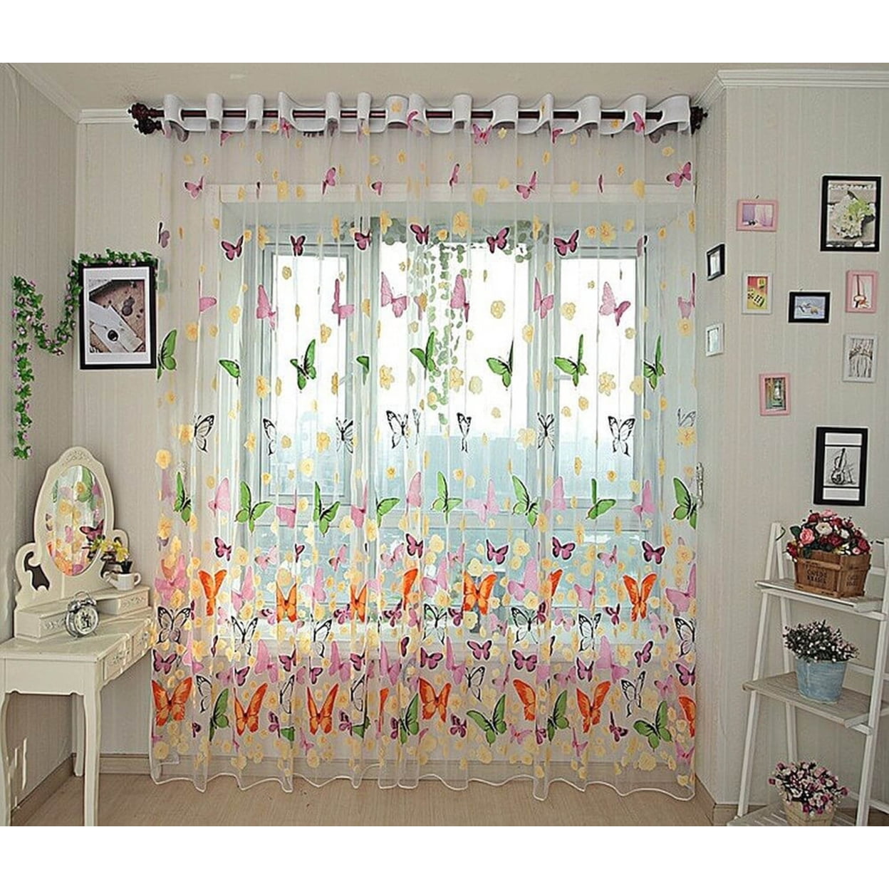 Brazilian Butterflies Sheer Curtain Panel - Multicolor