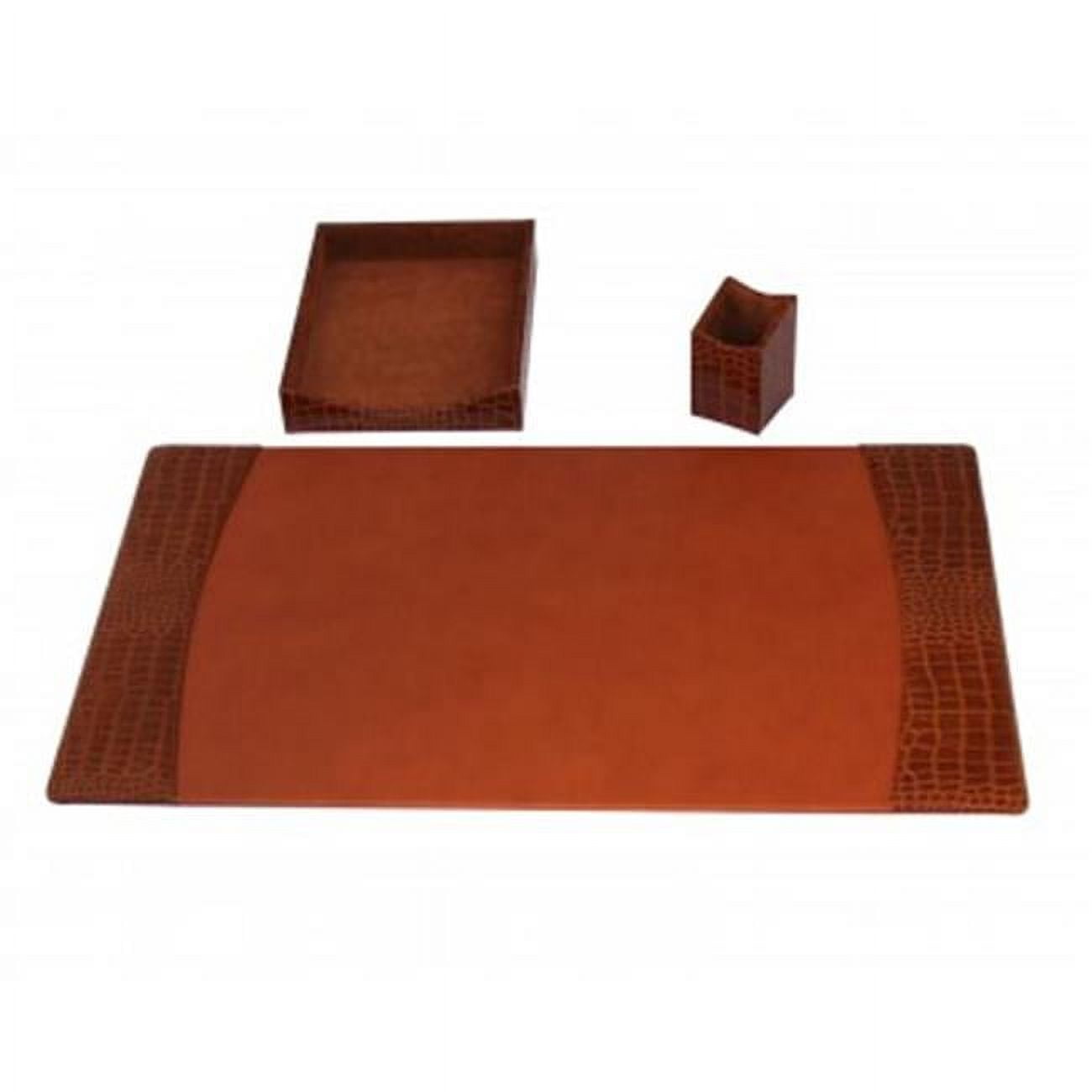 D6137 Protacini Cognac Brown Italian Patent Leather 3 Piece Desk Set