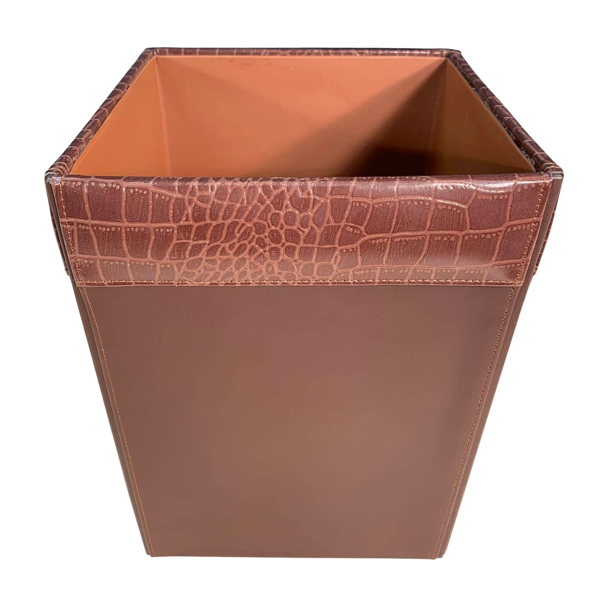 Picture of Dacasso  AG-2003 Brown Crocodile Embossed Leather Waste Basket, 14 Qt