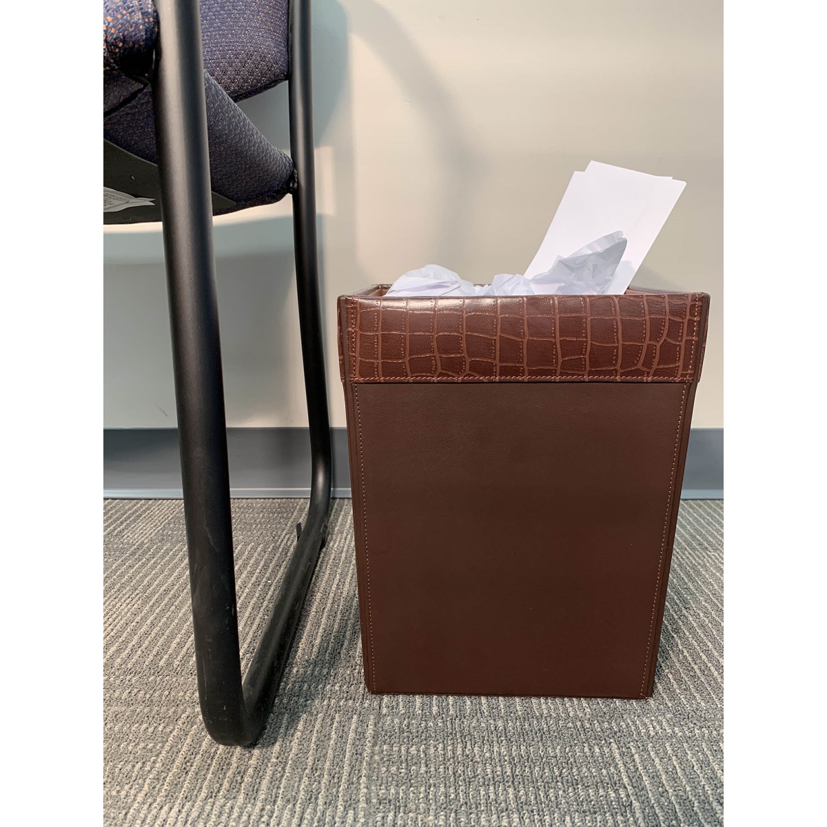 Picture of Dacasso  AG-2003 Brown Crocodile Embossed Leather Waste Basket, 14 Qt