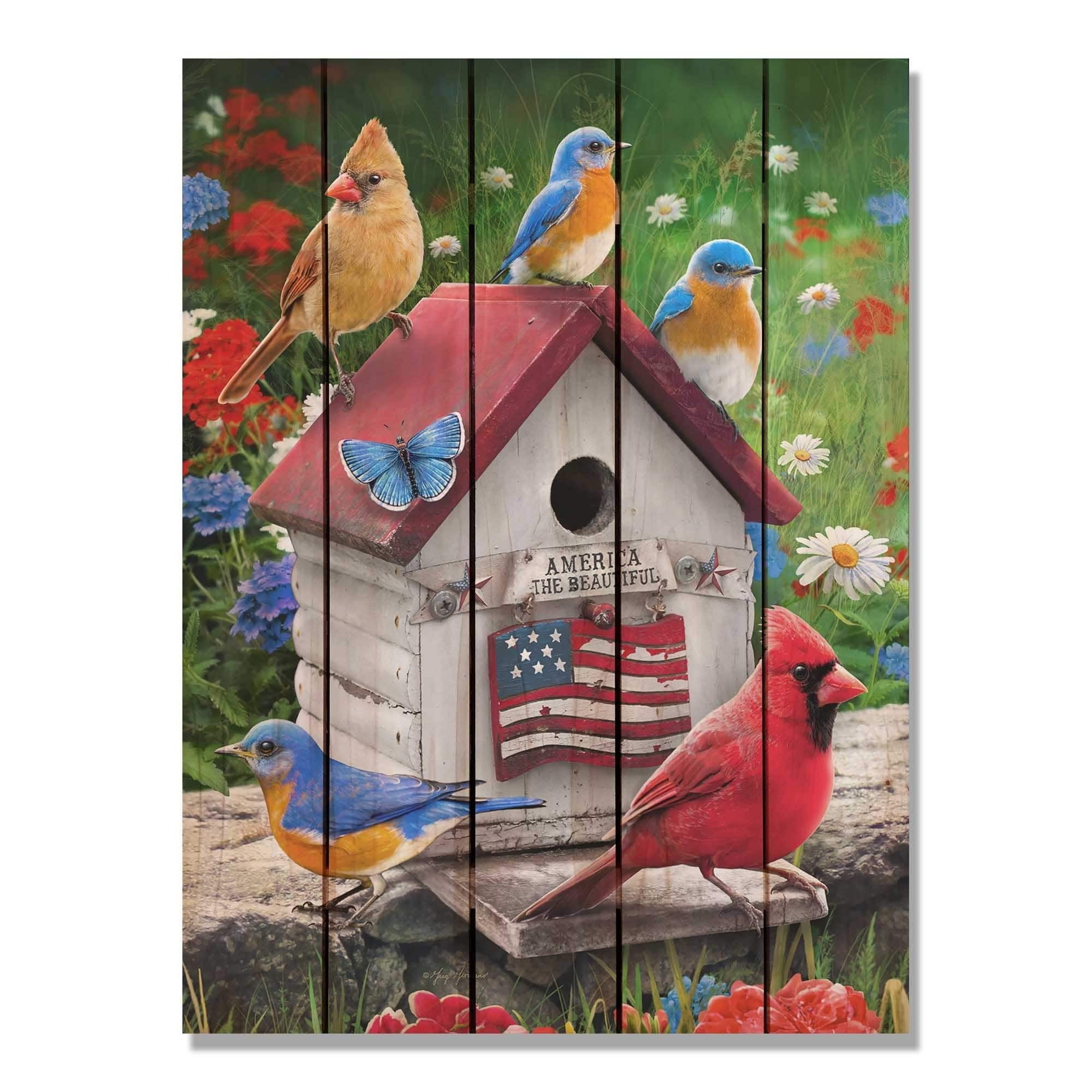28 X 36 In. Giordanos Patriotic Birdhouse Inside & Outside Cedar Wall Art