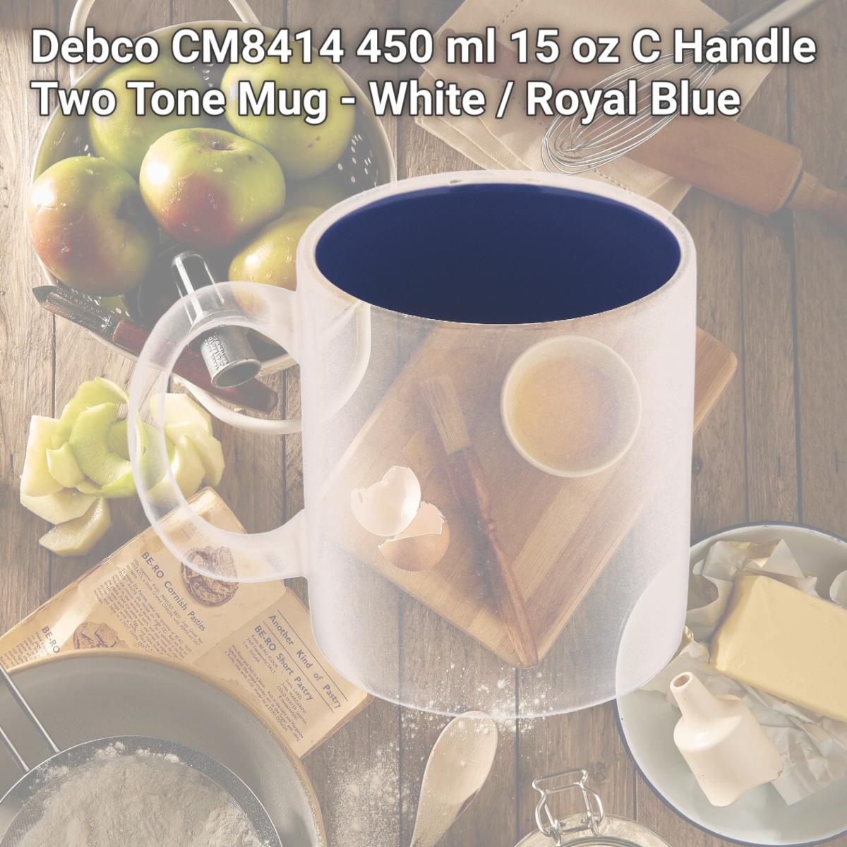 Picture of Debco CM8414 450 ml 15 oz C Handle Two Tone Mug - White / Royal Blue 