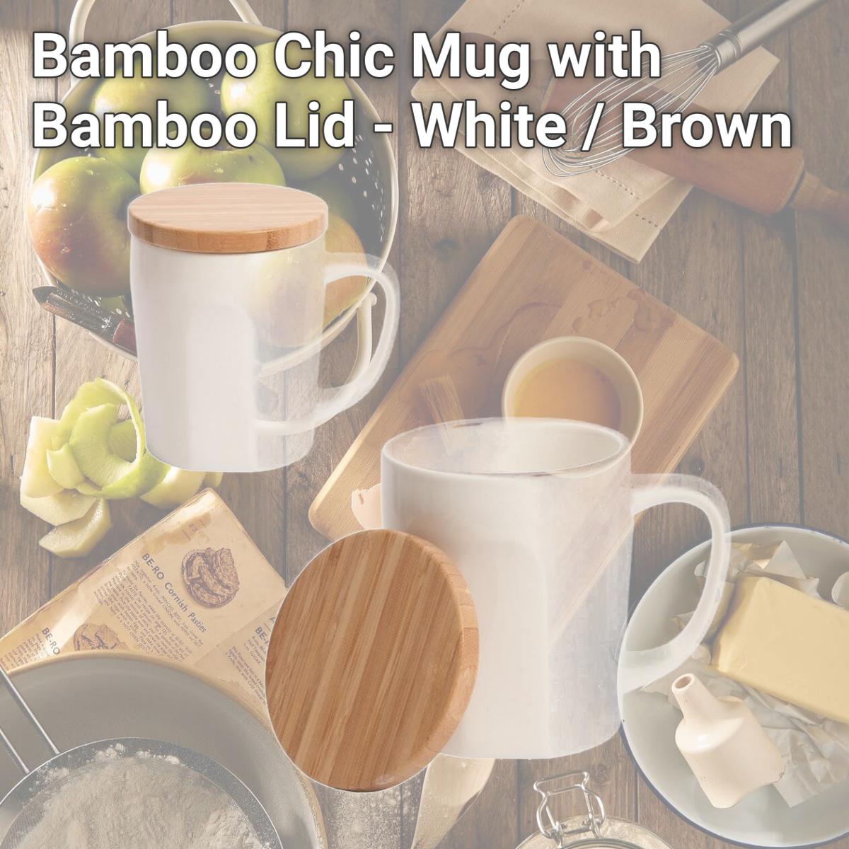 Picture of Debco DA8787 Bamboo Chic Mug with Bamboo Lid - White / Brown 