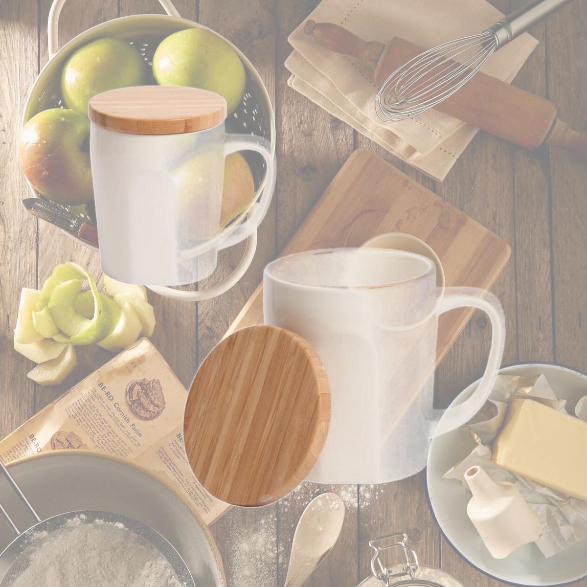 Picture of Debco DA8787 Bamboo Chic Mug with Bamboo Lid - White / Brown 
