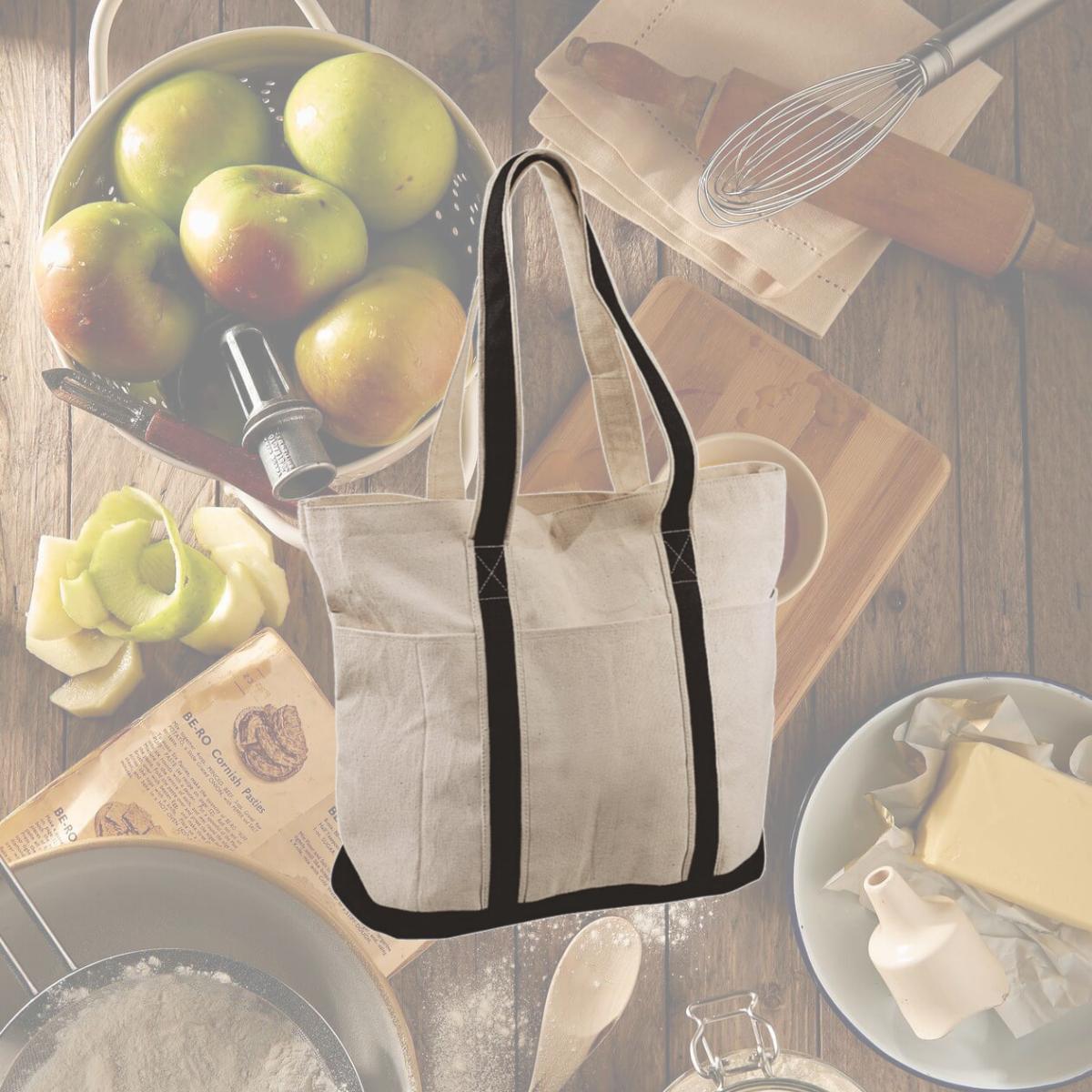 Picture of Debco E3105 Heavy Cotton Tote Bag - Natural with Black 