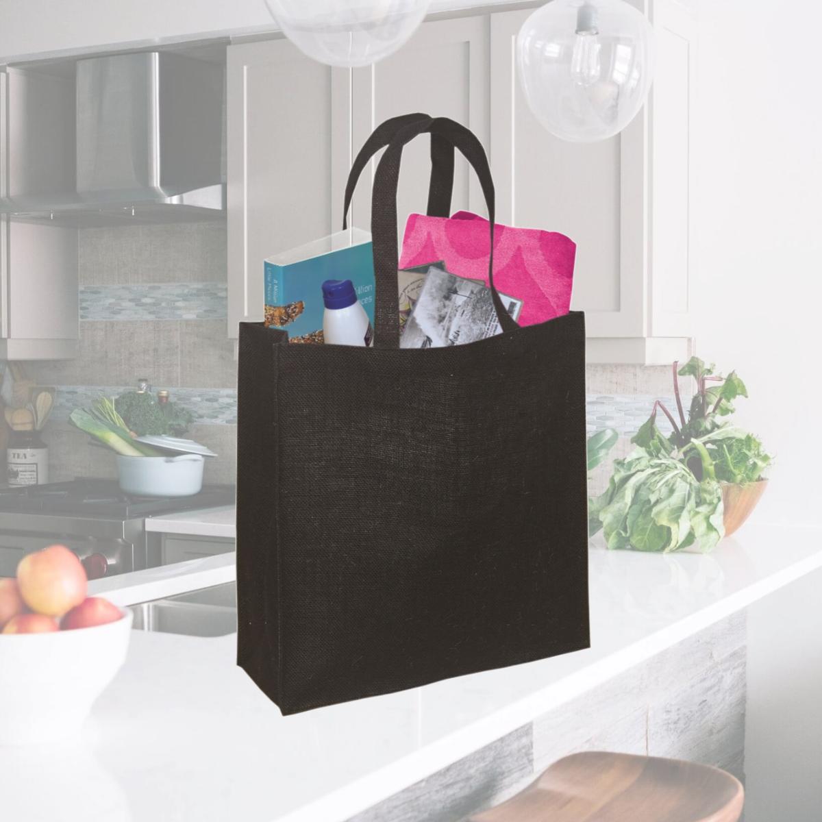 Picture of Debco E6708 Laminated Jute Tote Bag - Black 