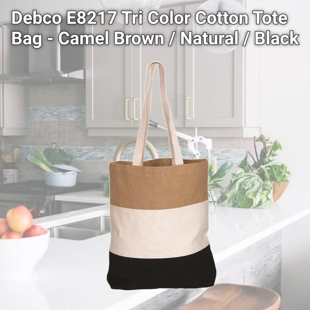 Picture of Debco E8217 Tri Color Cotton Tote Bag - Camel Brown / Natural / Black 
