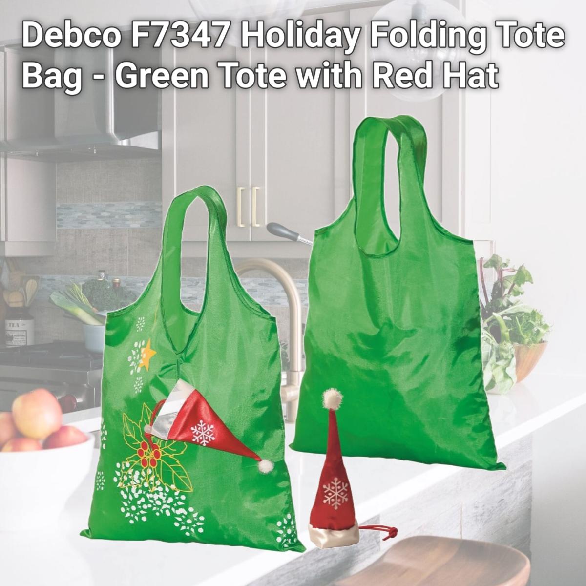 Picture of Debco F7347 Holiday Folding Tote Bag - Green Tote with Red Hat 