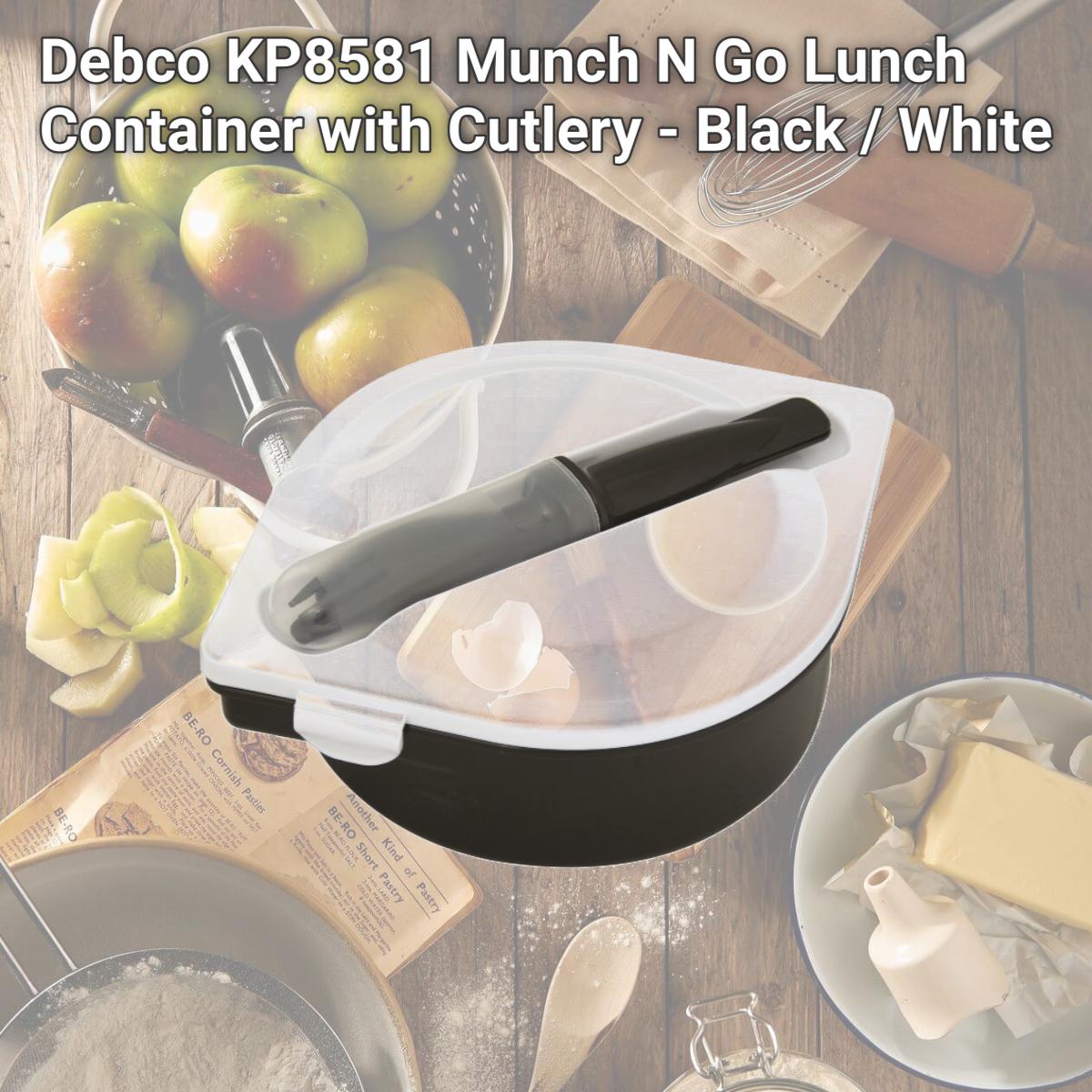 Picture of Debco KP8581 Munch N Go Lunch Container with Cutlery - Black / White 