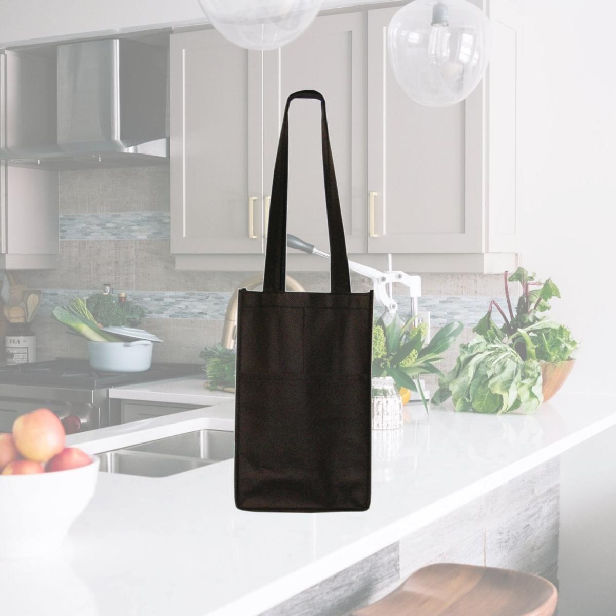 Picture of Debco NW4759 Non Woven Two Bottle Wine Bag - Black 