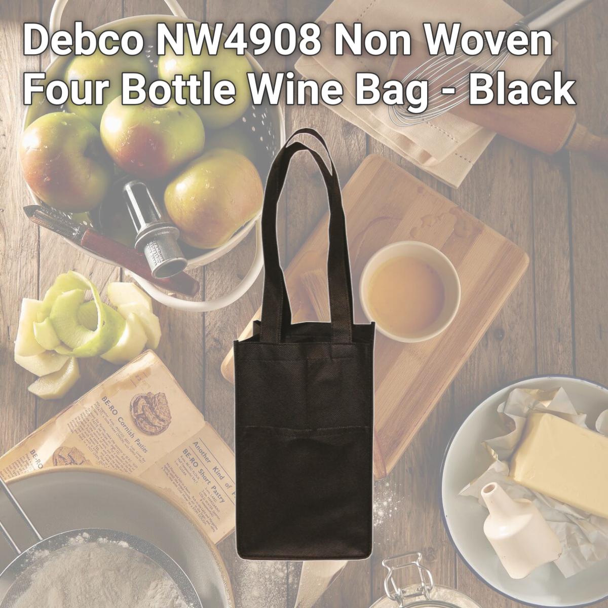 Picture of Debco NW4908 Non Woven Four Bottle Wine Bag - Black 