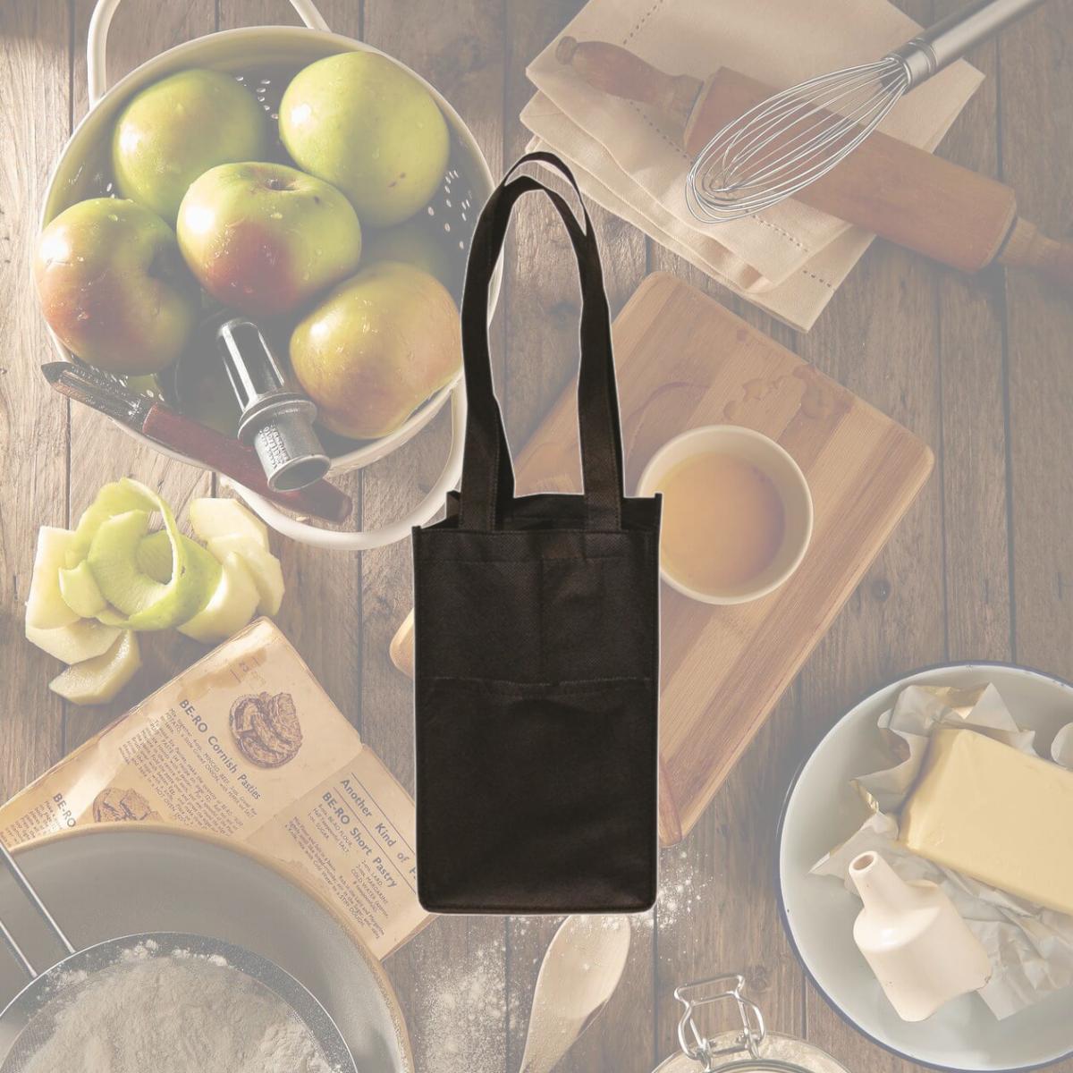 Picture of Debco NW4908 Non Woven Four Bottle Wine Bag - Black 