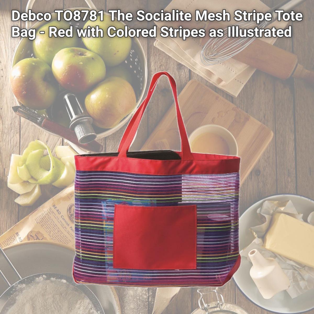 Picture of Debco TO8781 The Socialite Mesh Stripe Tote Bag - Red with Colored Stripes as Illustrated 