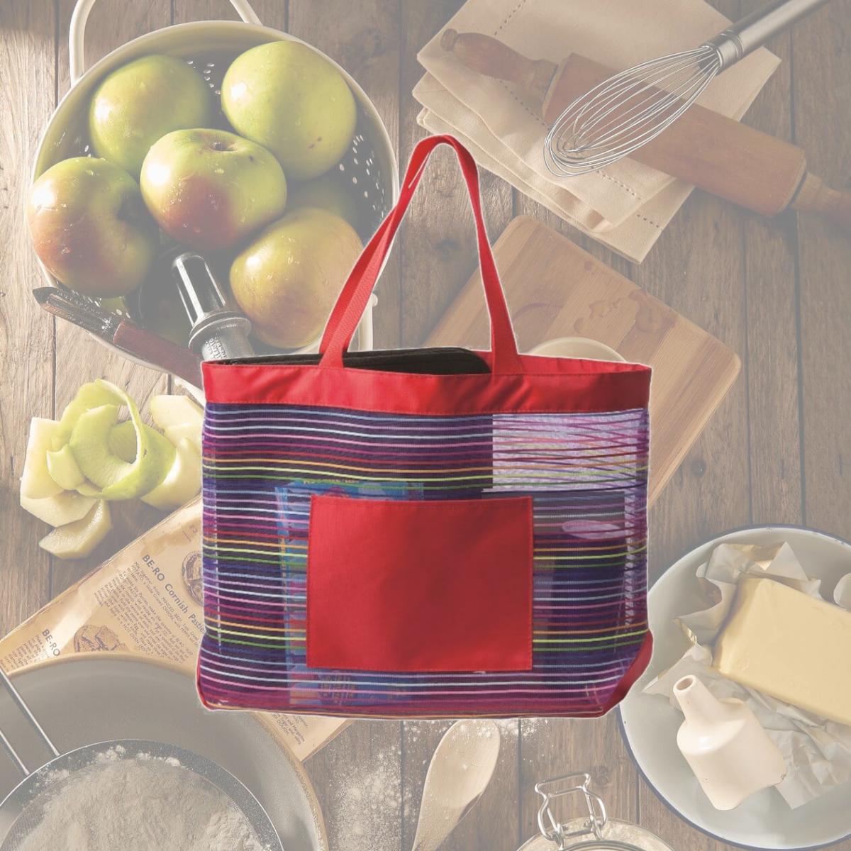 Picture of Debco TO8781 The Socialite Mesh Stripe Tote Bag - Red with Colored Stripes as Illustrated 