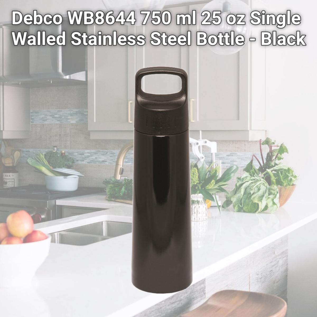 Picture of Debco WB8644 750 ml 25 oz Single Walled Stainless Steel Bottle - Black 