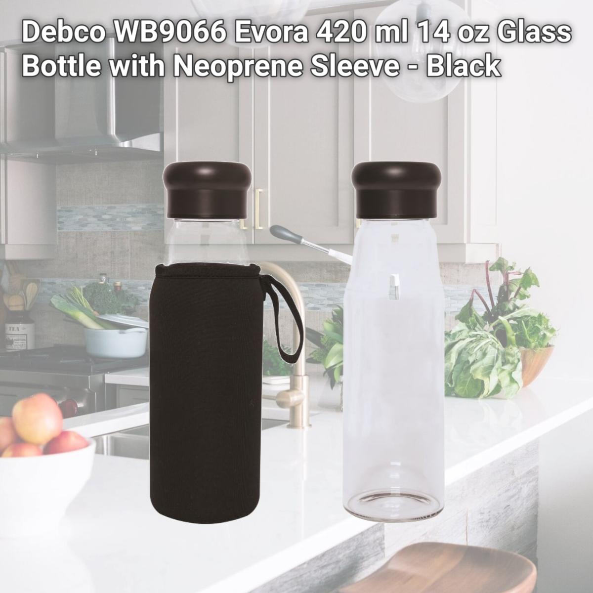 Picture of Debco WB9066 Evora 420 ml 14 oz Glass Bottle with Neoprene Sleeve - Black 