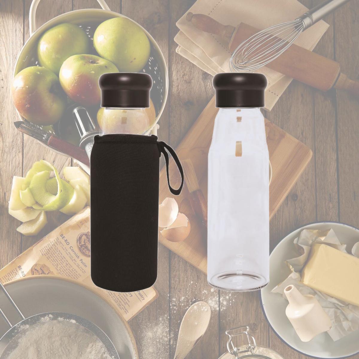Picture of Debco WB9066 Evora 420 ml 14 oz Glass Bottle with Neoprene Sleeve - Black 
