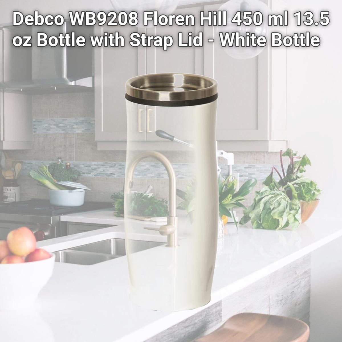 Picture of Debco WB9208 Floren Hill 450 ml 13.5 oz Bottle with Strap Lid - White Bottle 