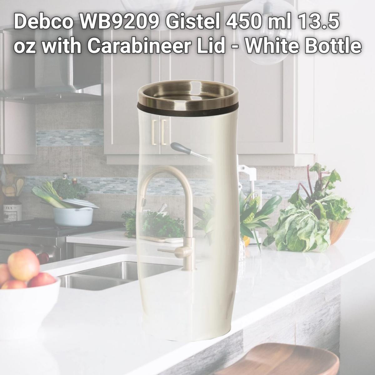 Picture of Debco WB9209 Gistel 450 ml 13.5 oz with Carabineer Lid - White Bottle 