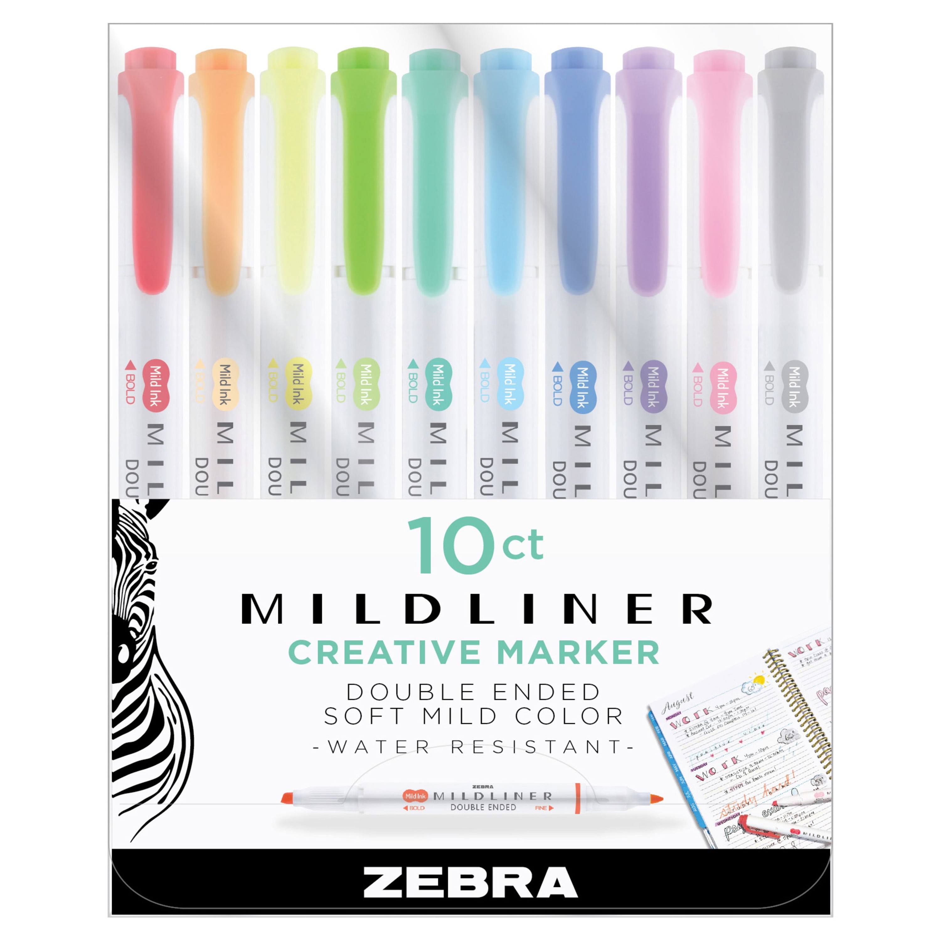 Zebra Pen 78101 Zebra Mildline Double Ended Highlighter, Assorted Color - Pack Of 6