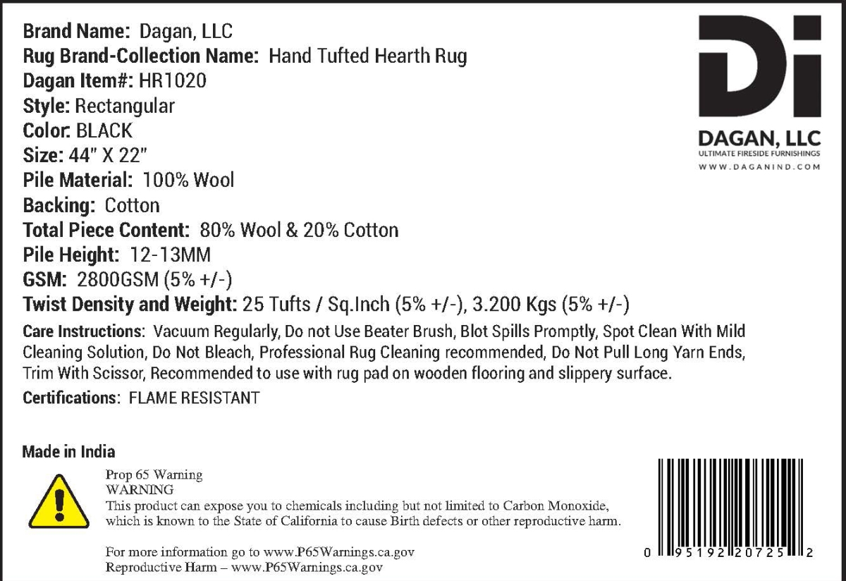 Picture of Dagan&#44; LLC HR1020 100% Wool Hearth Rug