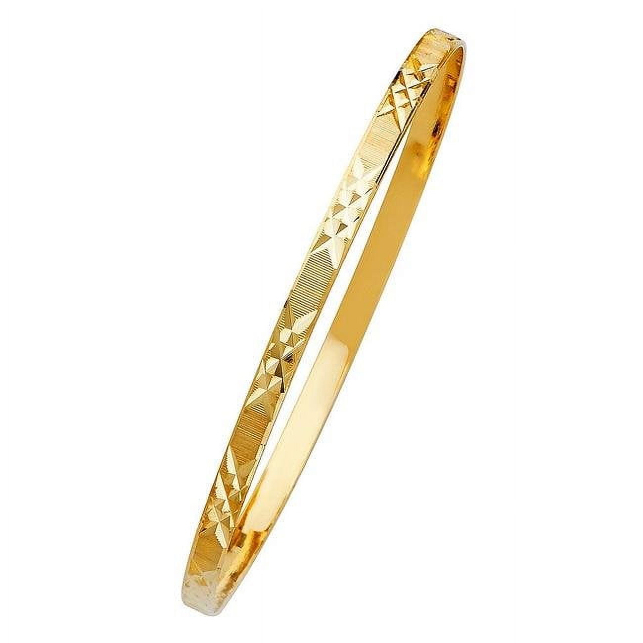 Gl-0113 14k Yellow Gold Diamond-cut 4 Mm Solid Bangle Bracelet