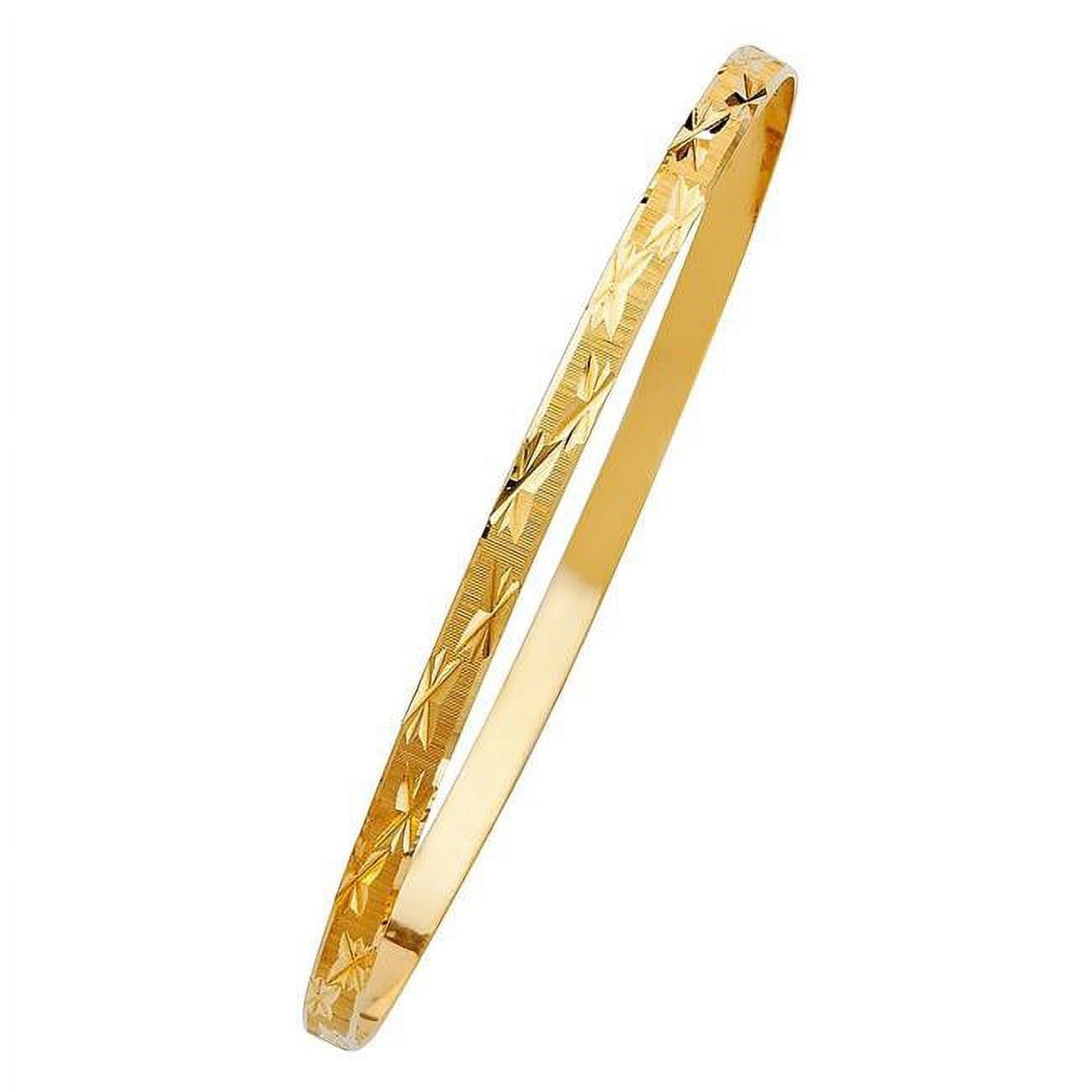 Gl-0115 14k Yellow Gold Diamond-cut 4 Mm Solid Bangle Bracelet