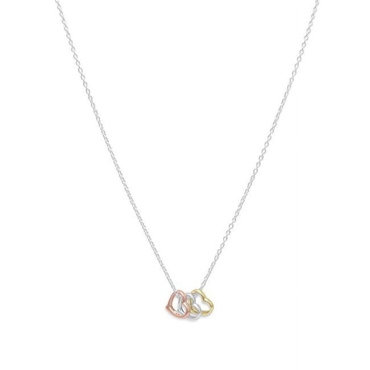 33658 18 In. Sterling Silver Tri-tone Heart Necklace