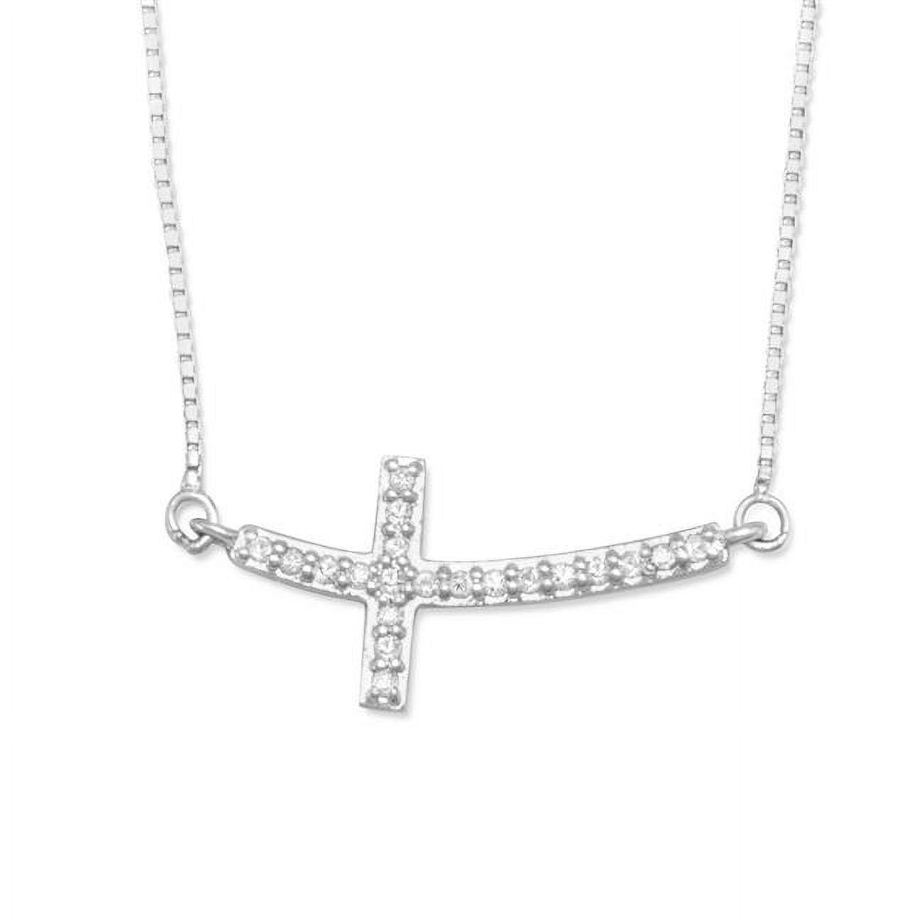34046x Sterling Silver Sideways Cross Diamond Accent Pendant Necklace