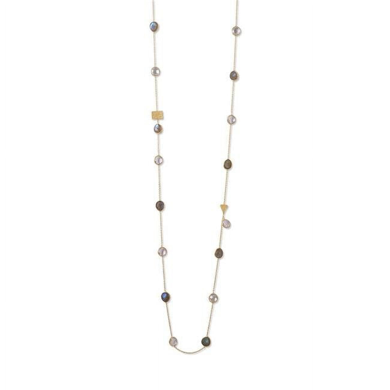 34161 38 In. 14k Yellow Gold Plated Sterling Silver Labradorite & Quartz Endless Necklace