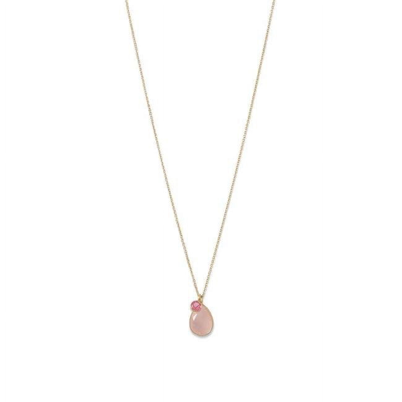 34165x 14k Yellow Gold Plated Sterling Silver Rose Quartz & Pink Hydro Glass Necklace