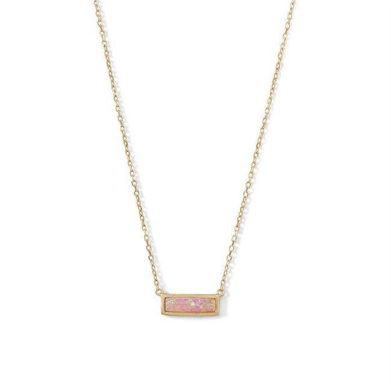 34174x 14k Yellow Gold Plated Sterling Silver Synthetic Pink Opal Bar Necklace