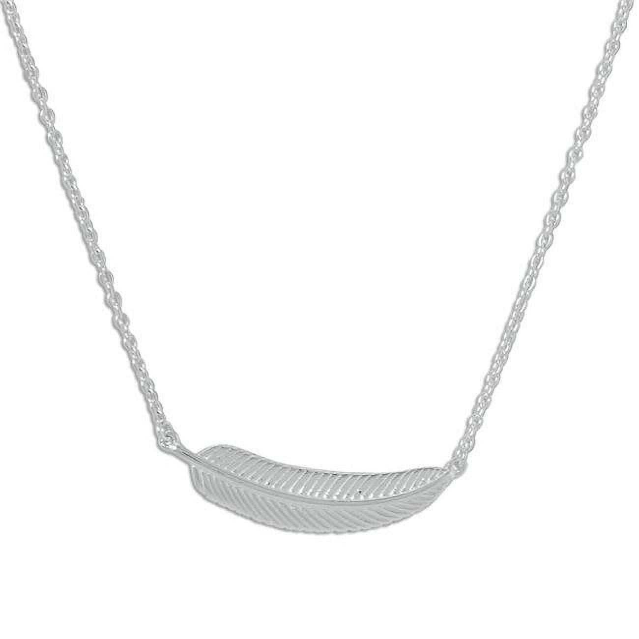 34222x Sterling Silver Small Sideways Feather Necklace