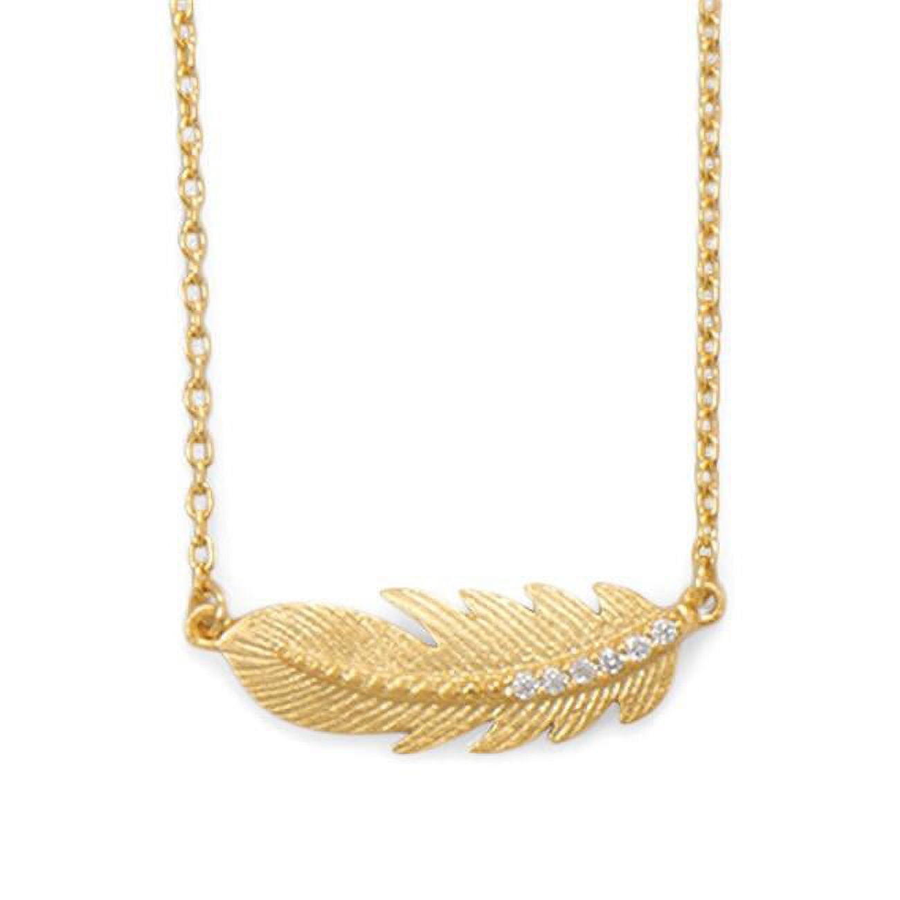 34223x 18k Yellow Gold Plated Sterling Silver Cubic Zirconia Feather Necklace