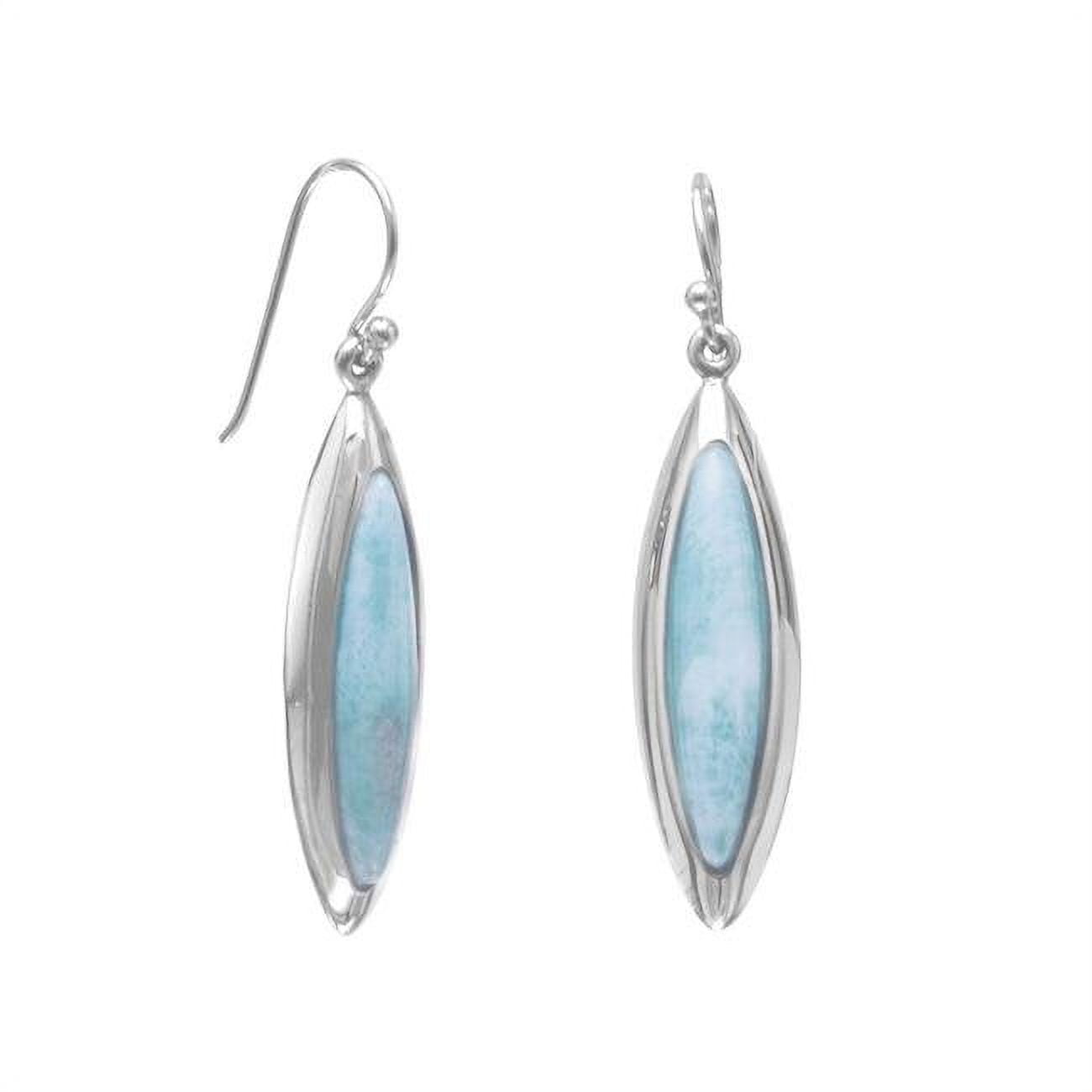 65808 Sterling Silver Marquise-cut Blue Larimar Dangling Earrings