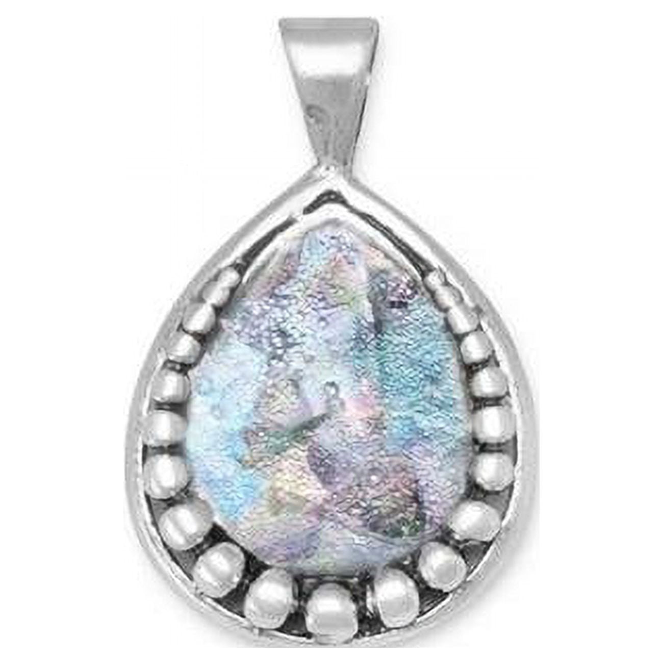 73444 Sterling Silver Pear Shape Roman Glass Pendant