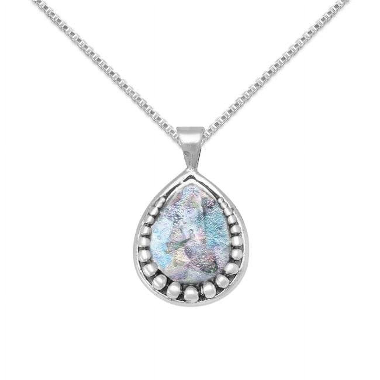 73444-16 16 In. Sterling Silver Pear Shape Roman Glass Pendant With 1.5 Mm Box Chain