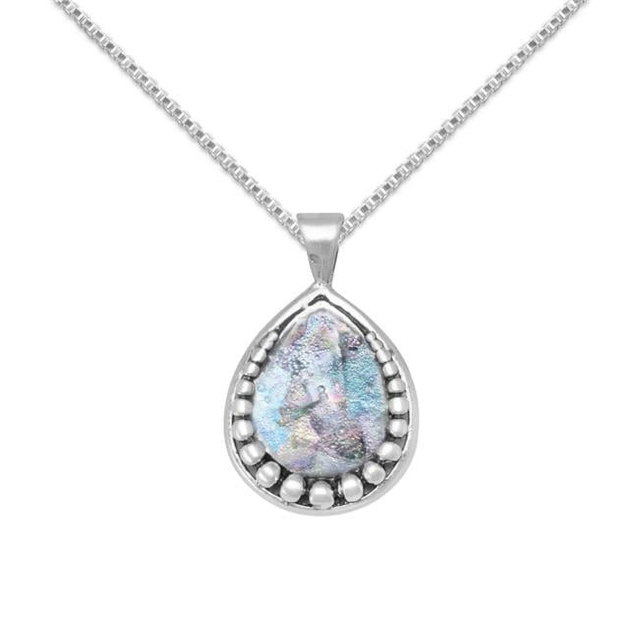 73444-24 24 In. Sterling Silver Pear Shape Roman Glass Pendant With 1.5 Mm Box Chain