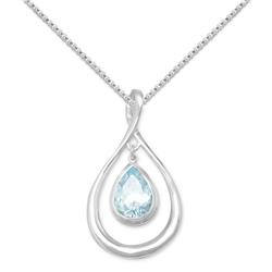 73863-16 16 In. Sterling Silver Pear-shape Blue Topaz Drop Slide Pendant With 1.5 Mm Box Chain
