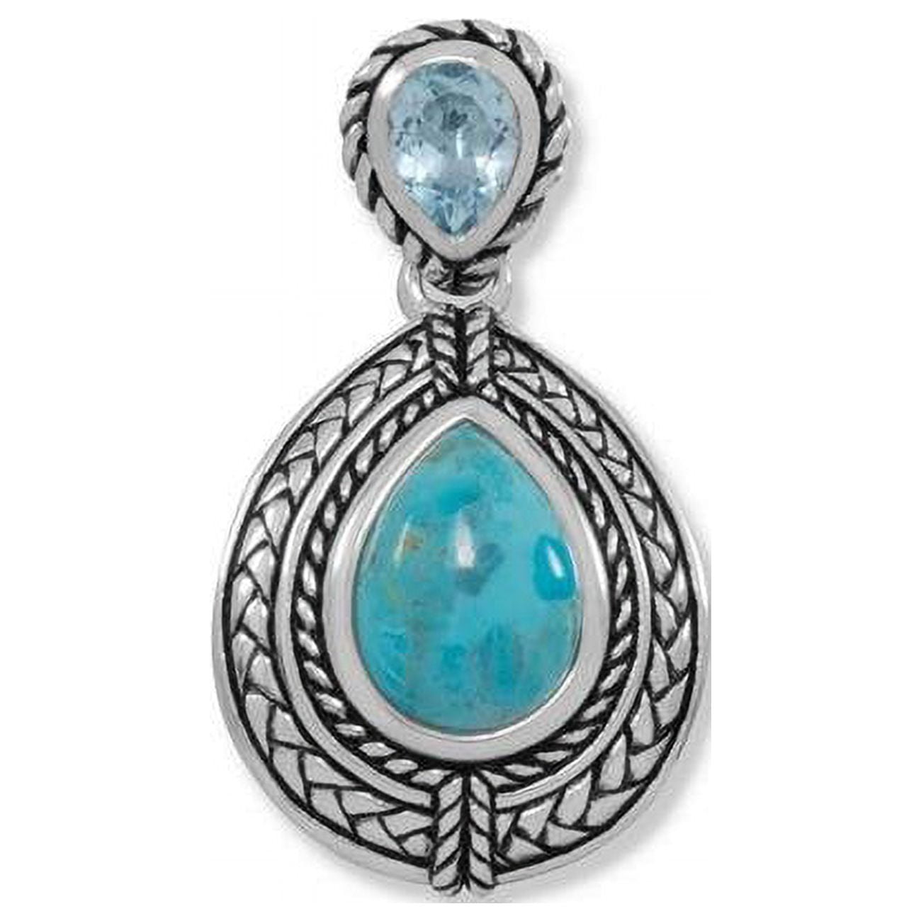 74064 Oxidized Sterling Silver Turquoise & Blue Topaz Drop Pendant
