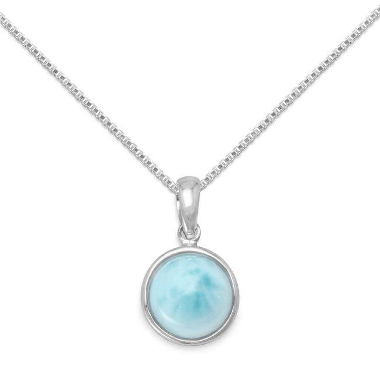 74276-16 16 In. Sterling Silver Round-shape Blue Larimar Pendant With 1.5 Mm Box Chain