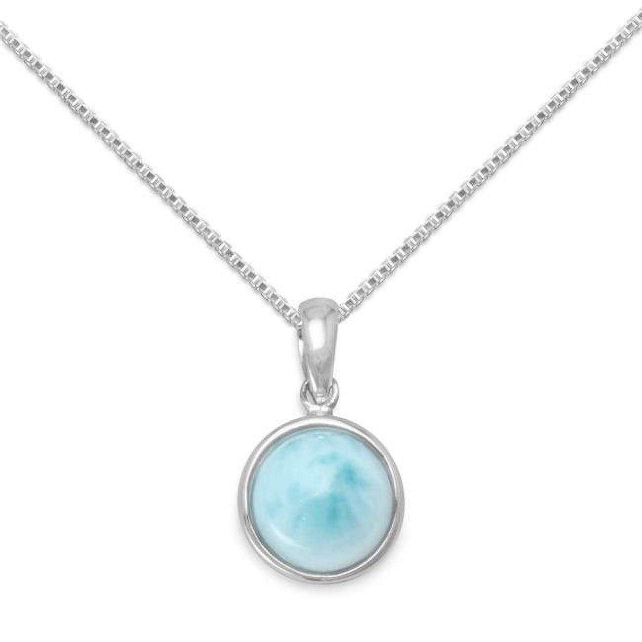 74276-18 18 In. Sterling Silver Round-shape Blue Larimar Pendant With 1.5 Mm Box Chain