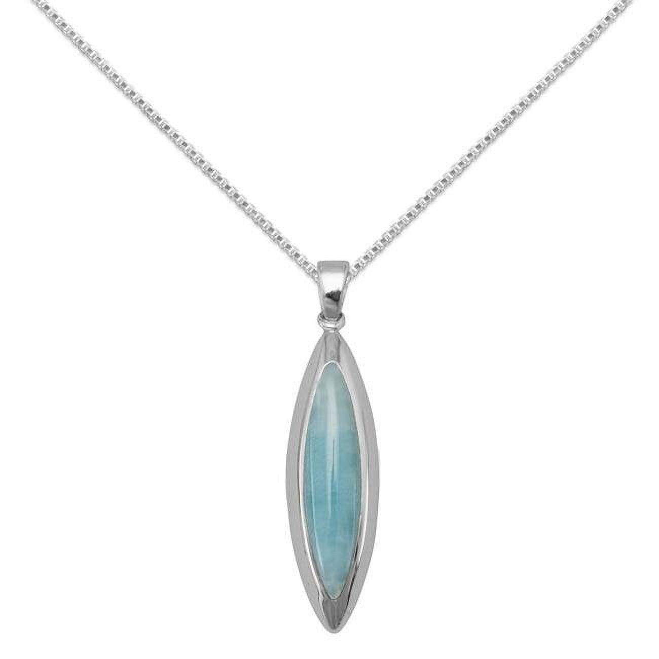74277-20 20 In. Sterling Silver Marquise-shape Blue Larimar Pendant With 1.5 Mm Box Chain