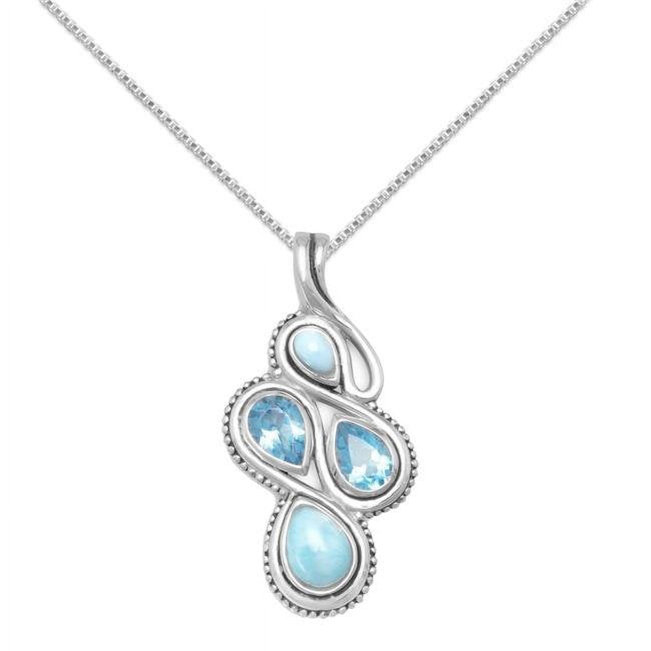 74279-16 16 In. Oxidized Sterling Silver Blue Topaz & Larimar Figure 8 Slide Pendant With 1.5 Mm Box Chain
