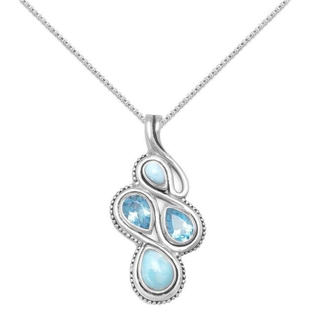 74279-20 20 In. Oxidized Sterling Silver Blue Topaz & Larimar Figure 8 Slide Pendant With 1.5 Mm Box Chain