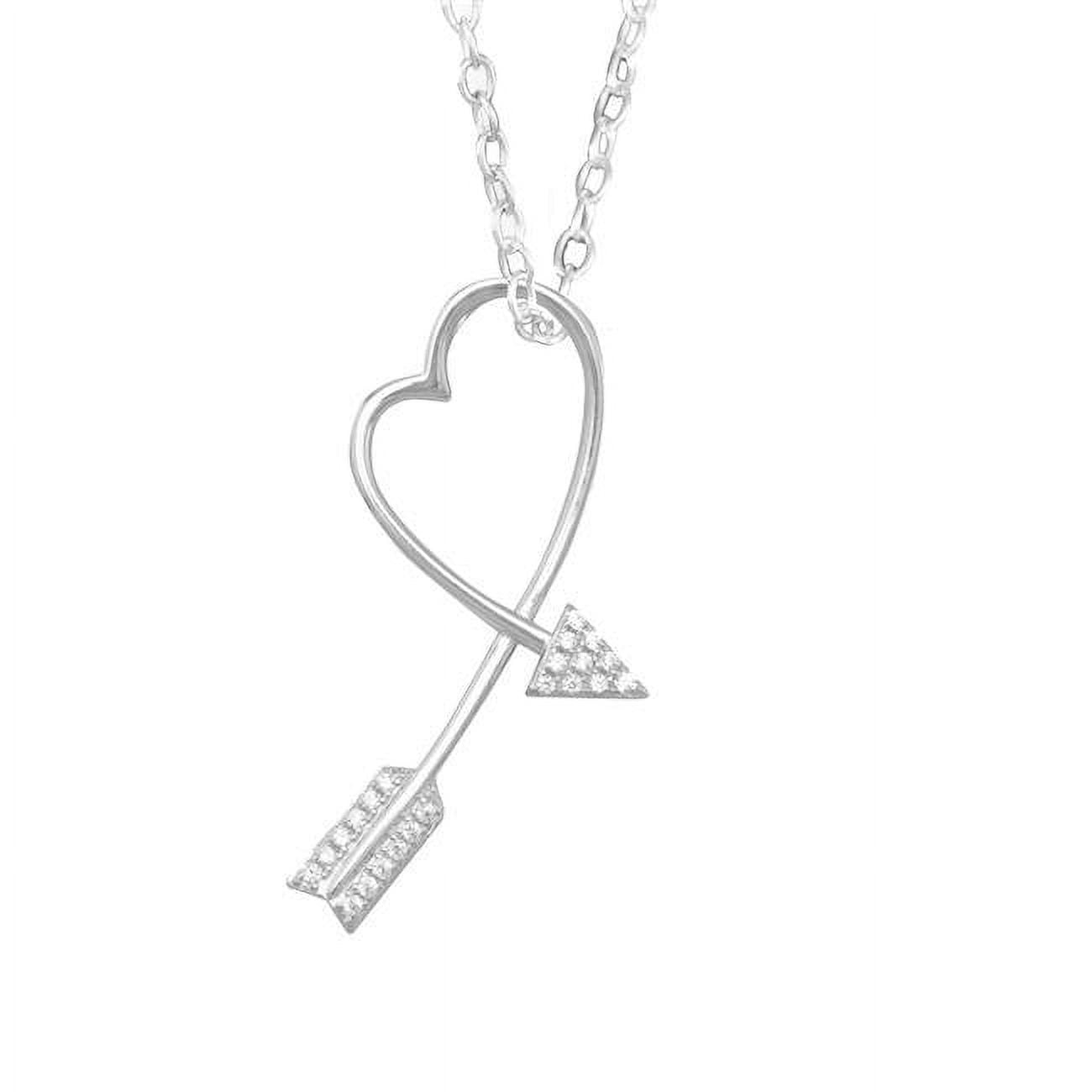 74496-cbl16 16 In. Sterling Silver Cubic Zirconia Arrow Heart Slide Pendant With Cable Chain